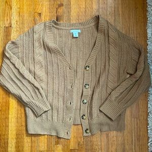 camel cardigan, size M